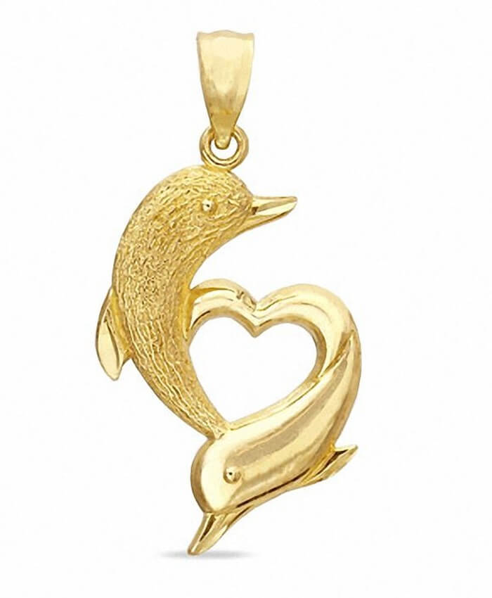 Dolphins Heart Charm in 10K Solid Gold